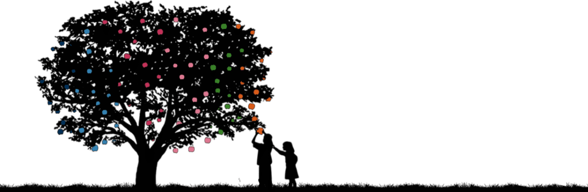 Children playing under the apple tree